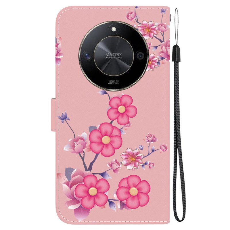 Folio Deksel Til Honor X9b / Magic 6 Lite Sakura-mønster Med Stropp