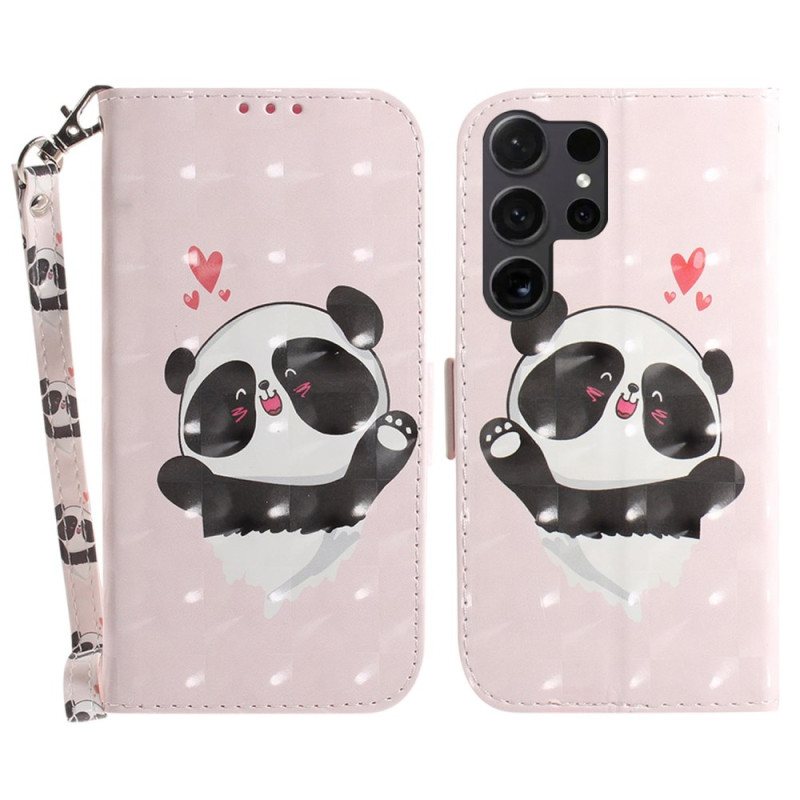 Folio Deksel Samsung Galaxy S24 Ultra 5g Panda Love Med Stropp Beskyttelse Deksel