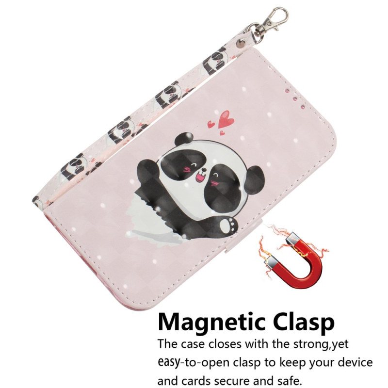Folio Deksel Samsung Galaxy S24 Ultra 5g Panda Love Med Stropp Beskyttelse Deksel