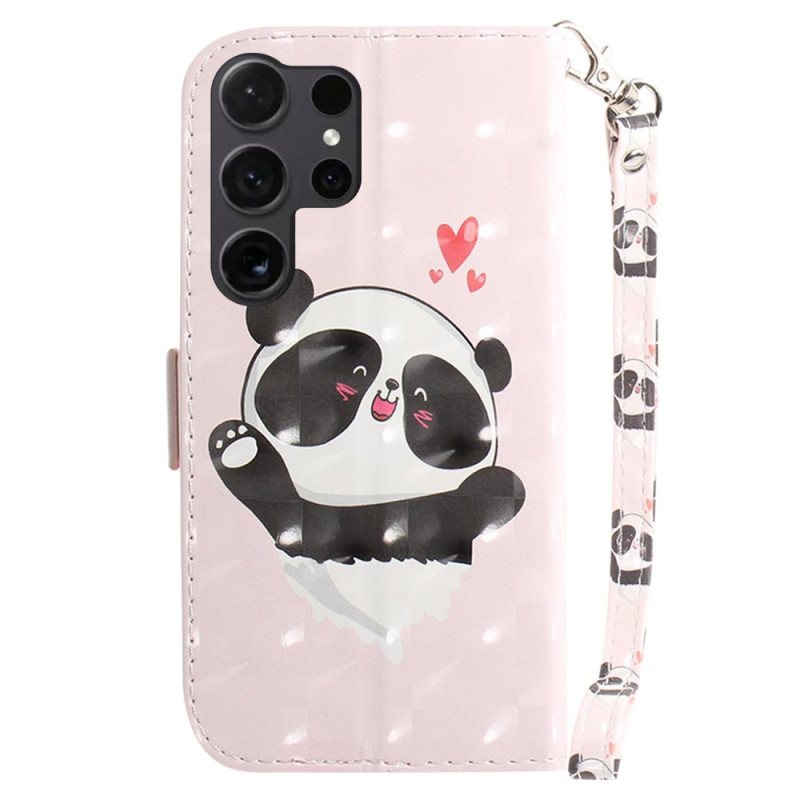 Folio Deksel Samsung Galaxy S24 Ultra 5g Panda Love Med Stropp Beskyttelse Deksel
