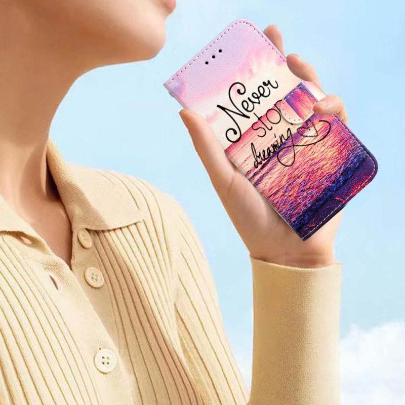 Folio Deksel Samsung Galaxy S24 Ultra 5g Slutt Aldri Å Drømme Med Stropp