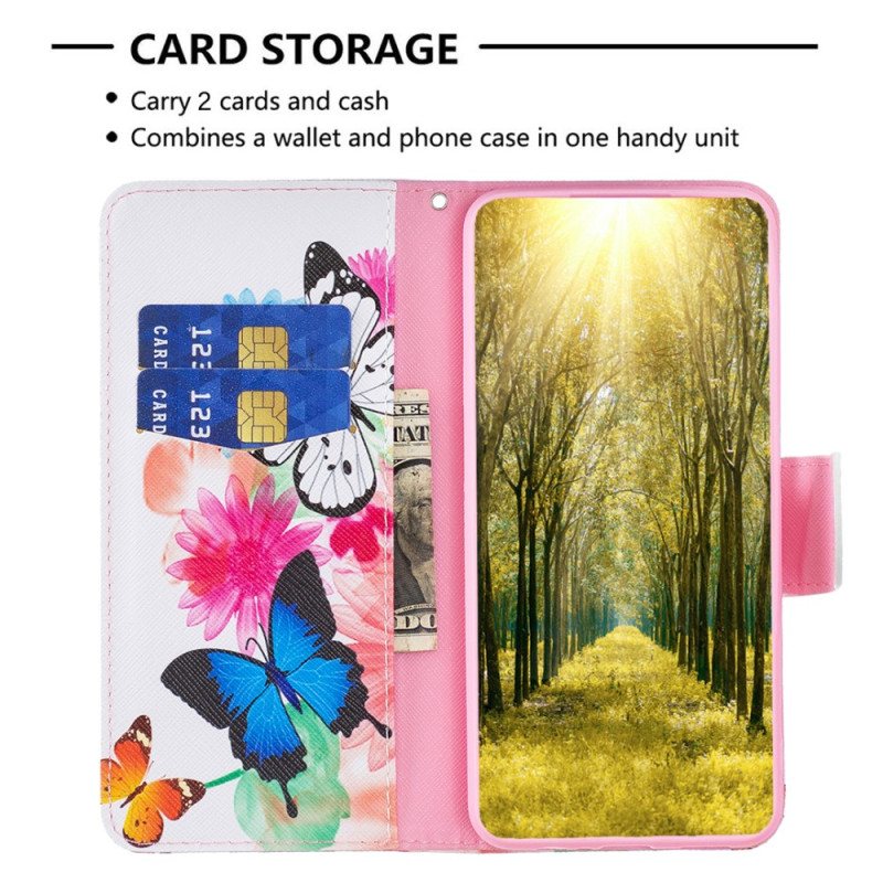 Folio Deksel Samsung Galaxy S24 Ultra 5g To Sommerfugler Beskyttelse Deksel