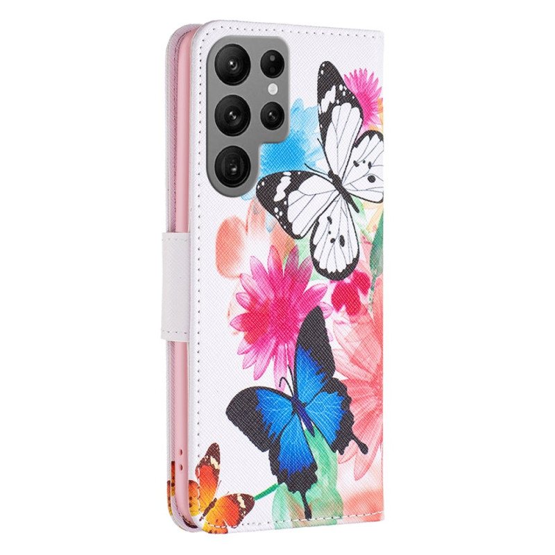 Folio Deksel Samsung Galaxy S24 Ultra 5g To Sommerfugler Beskyttelse Deksel