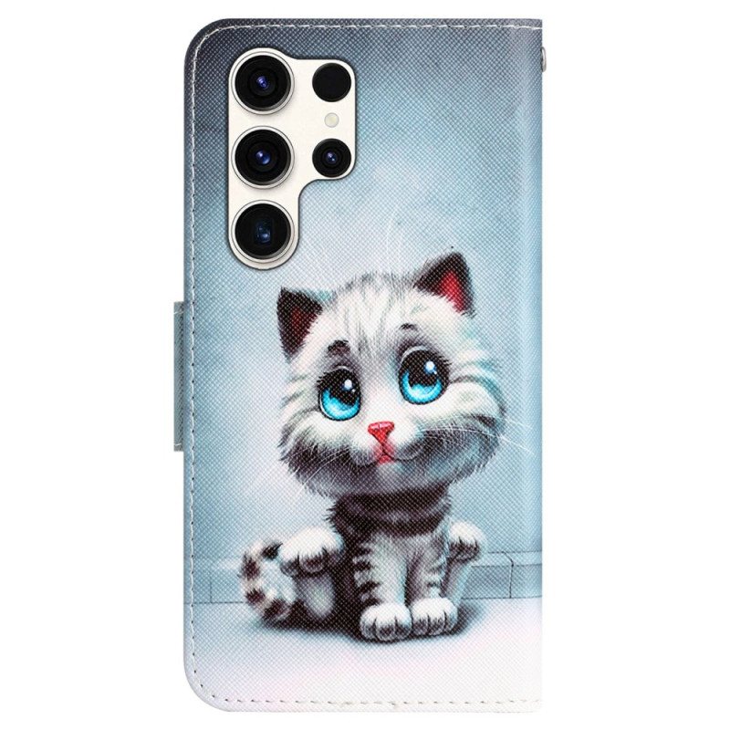 Folio Deksel Til Samsung Galaxy S24 Ultra 5g Blue Eyed Cat Med Stropp