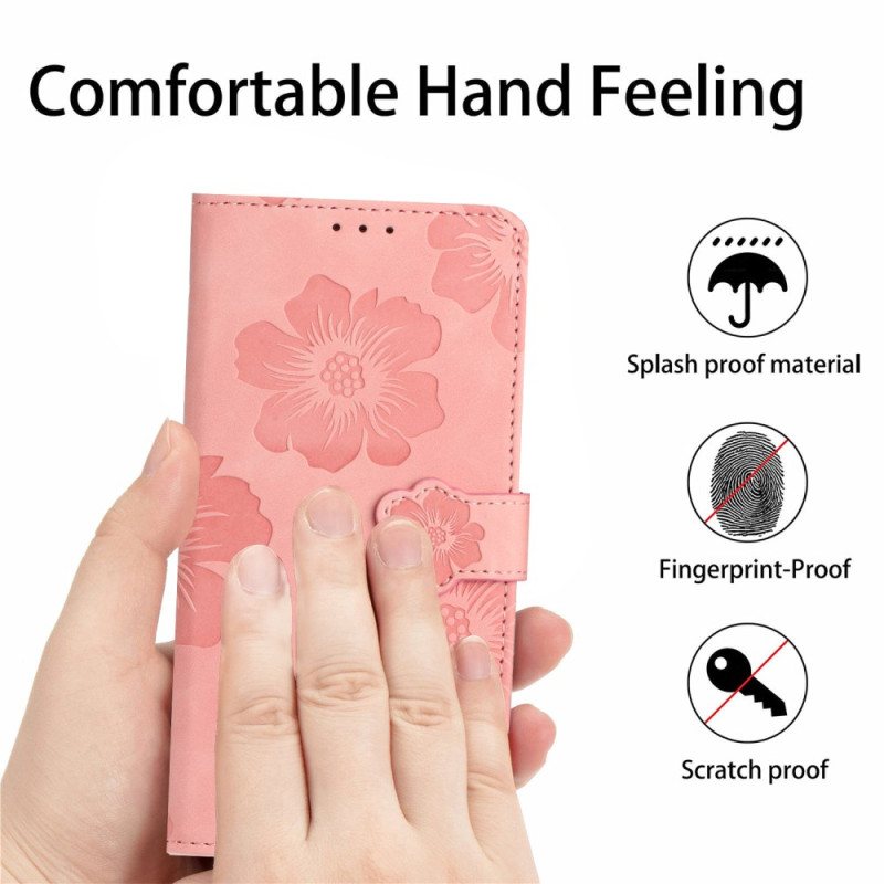 Lærdeksel Folio Deksel Samsung Galaxy S24 Ultra 5g Mobildeksel Blomster Med Stropp