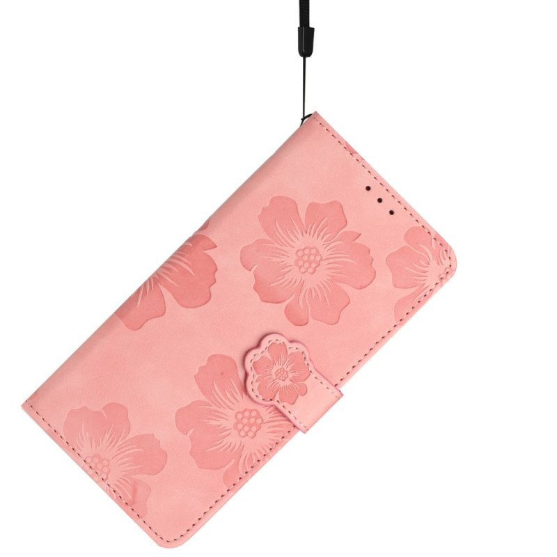 Lærdeksel Folio Deksel Samsung Galaxy S24 Ultra 5g Mobildeksel Blomster Med Stropp