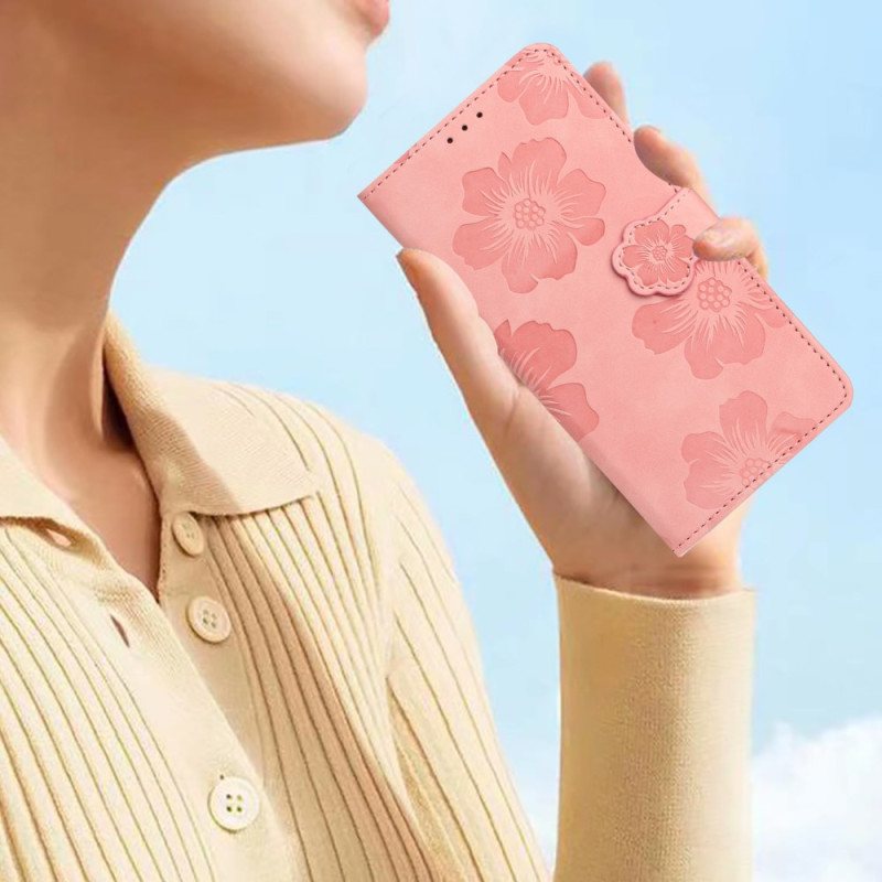 Lærdeksel Folio Deksel Samsung Galaxy S24 Ultra 5g Mobildeksel Blomster Med Stropp