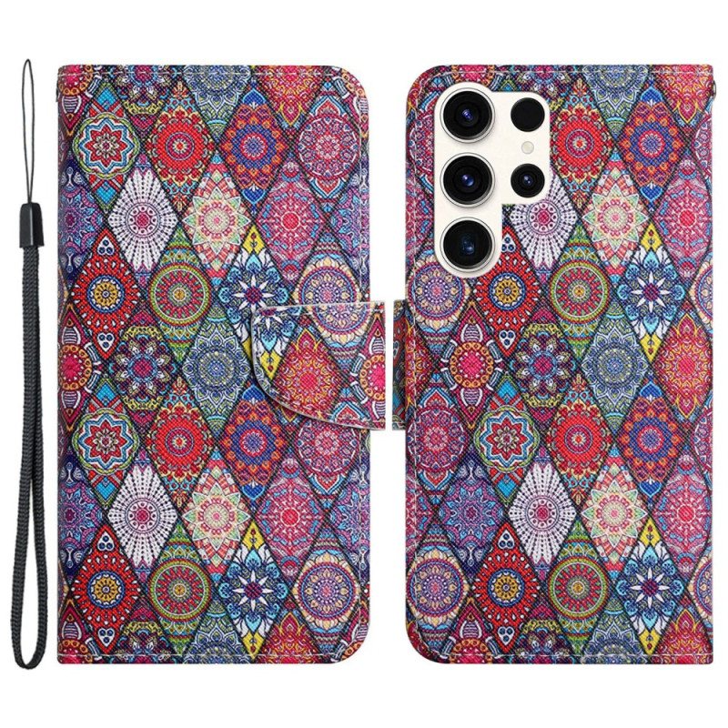 Lærdeksel Folio Deksel Samsung Galaxy S24 Ultra 5g Nøkkelbånd Kaleidoskop