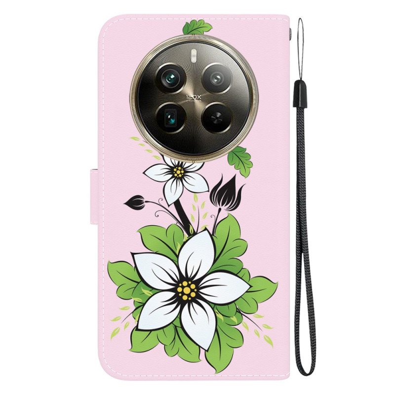Folio Deksel Realme 12 Pro / 12 Pro Plus Lilje I Stropp
