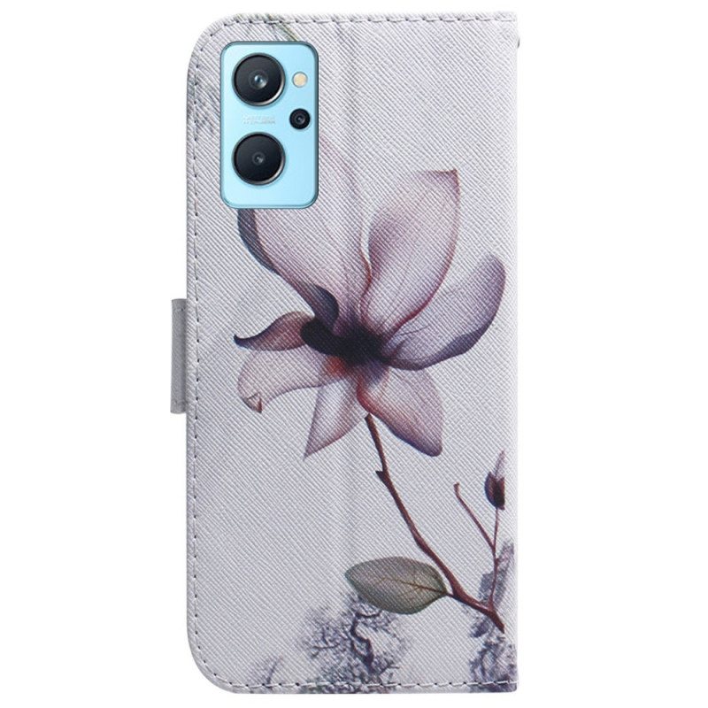 Folio Deksel Til Realme 9i Rosa Blomst