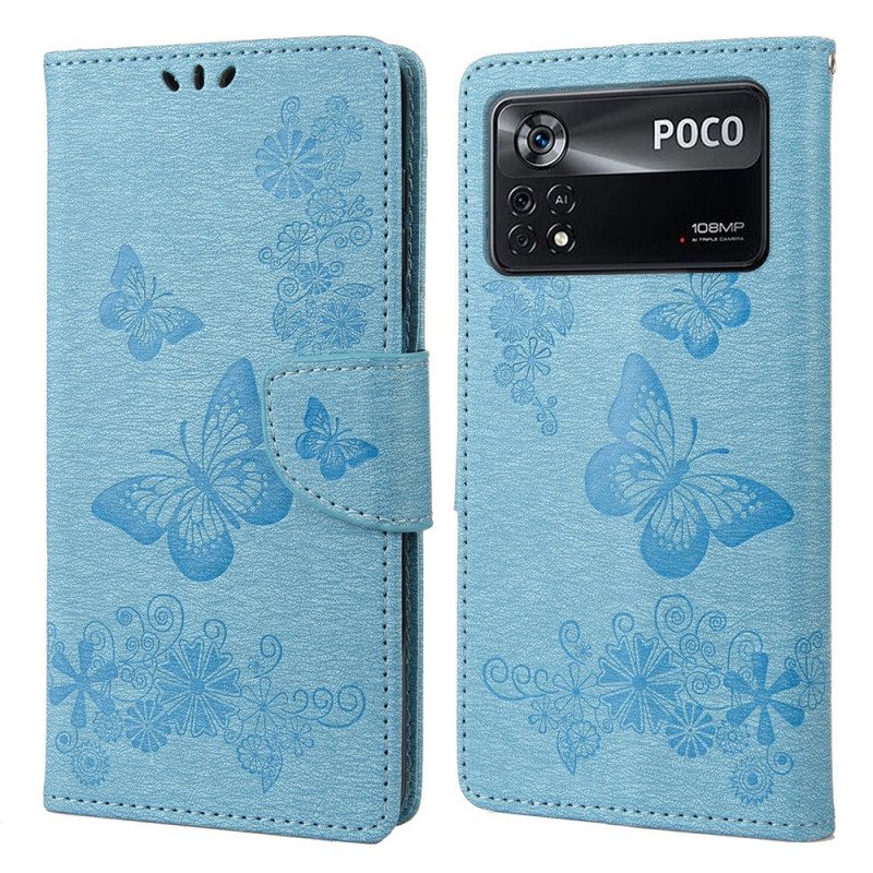 Lærdeksel Til Poco X4 Pro 5G Med Kjede Pene Sommerfugler Med Stropp
