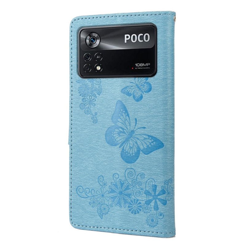 Lærdeksel Til Poco X4 Pro 5G Med Kjede Pene Sommerfugler Med Stropp