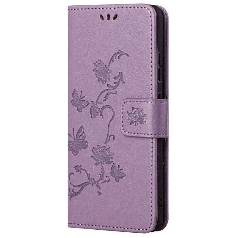 Folio Deksel Til Samsung Galaxy M23 5G Med Kjede Stroppblomster