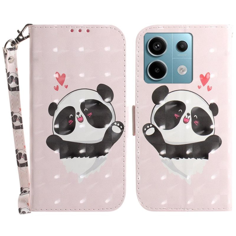 Folio Deksel Poco X6 5g Panda Love Med Stropp Beskyttelse Deksel
