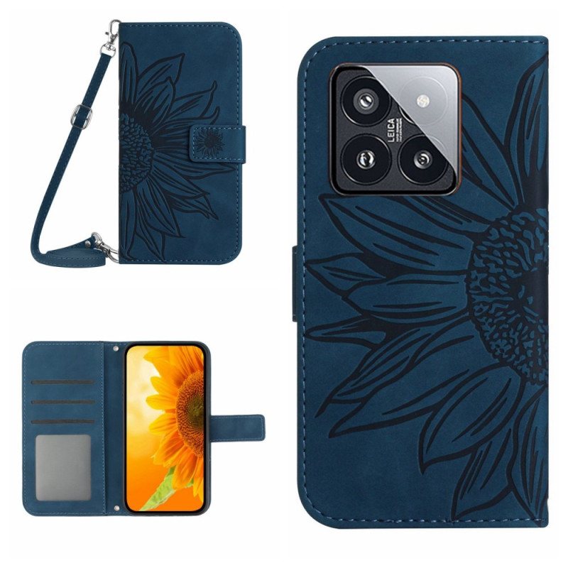 Folio Deksel Xiaomi 14 Pro Solsikketrykk Med Skulderstropp