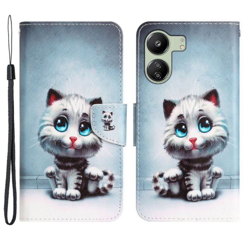Folio Deksel Poco C65 Blue Eyed Cat Med Stropp