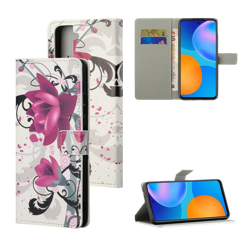Folio Deksel Til Samsung Galaxy S21 5G Tropiske Blomster