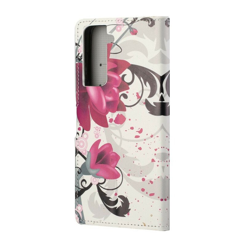 Folio Deksel Til Samsung Galaxy S21 5G Tropiske Blomster