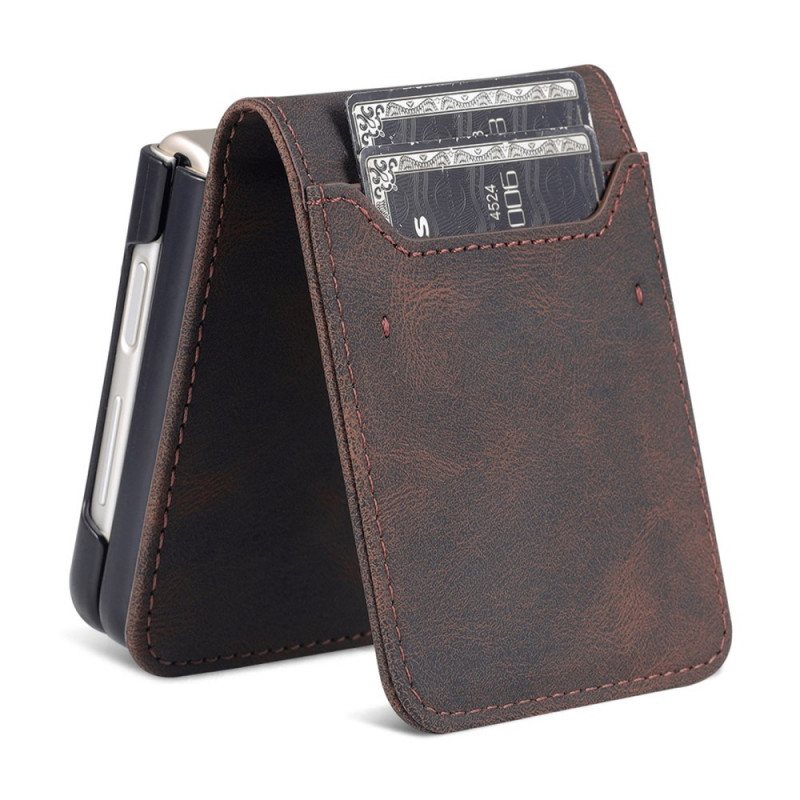 Etui Til Samsung Galaxy Z Flip 3 5G Folio Deksel Skinneffektkortholder Og Stropp Azns