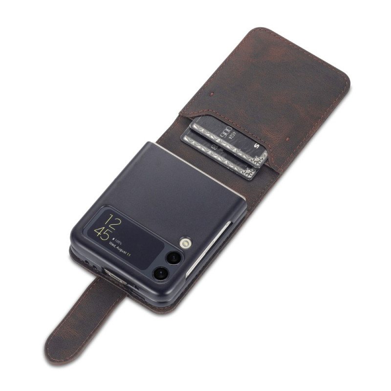 Etui Til Samsung Galaxy Z Flip 3 5G Folio Deksel Skinneffektkortholder Og Stropp Azns
