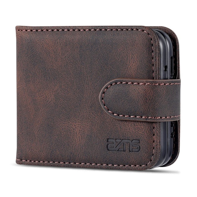 Etui Til Samsung Galaxy Z Flip 3 5G Folio Deksel Skinneffektkortholder Og Stropp Azns