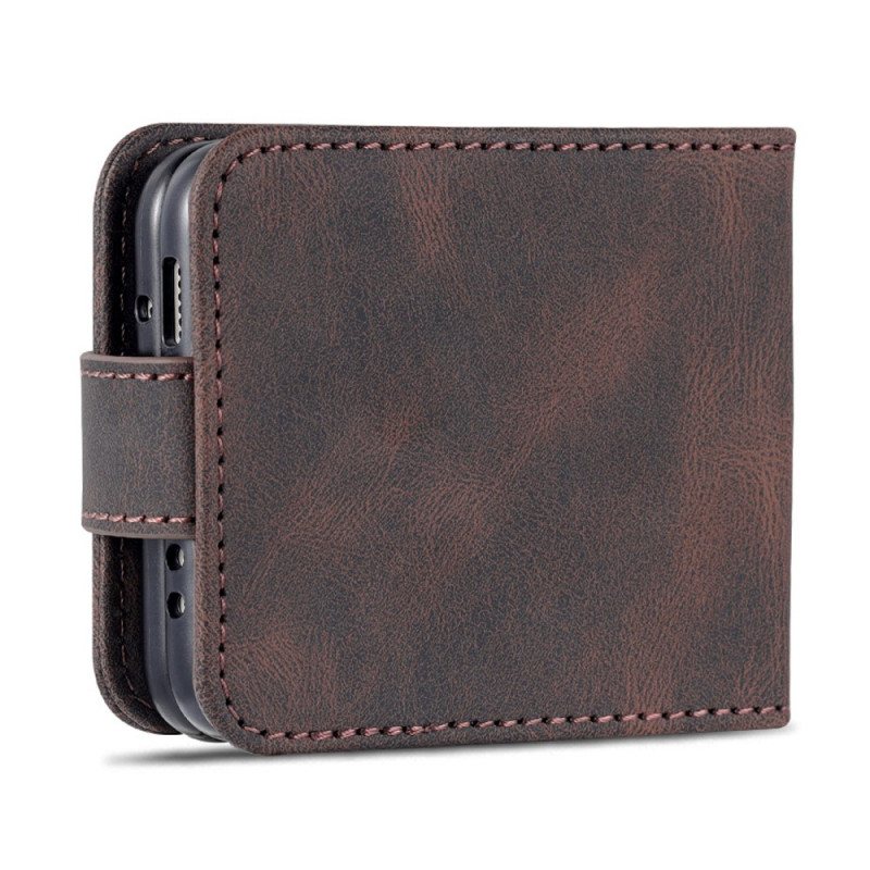 Etui Til Samsung Galaxy Z Flip 3 5G Folio Deksel Skinneffektkortholder Og Stropp Azns