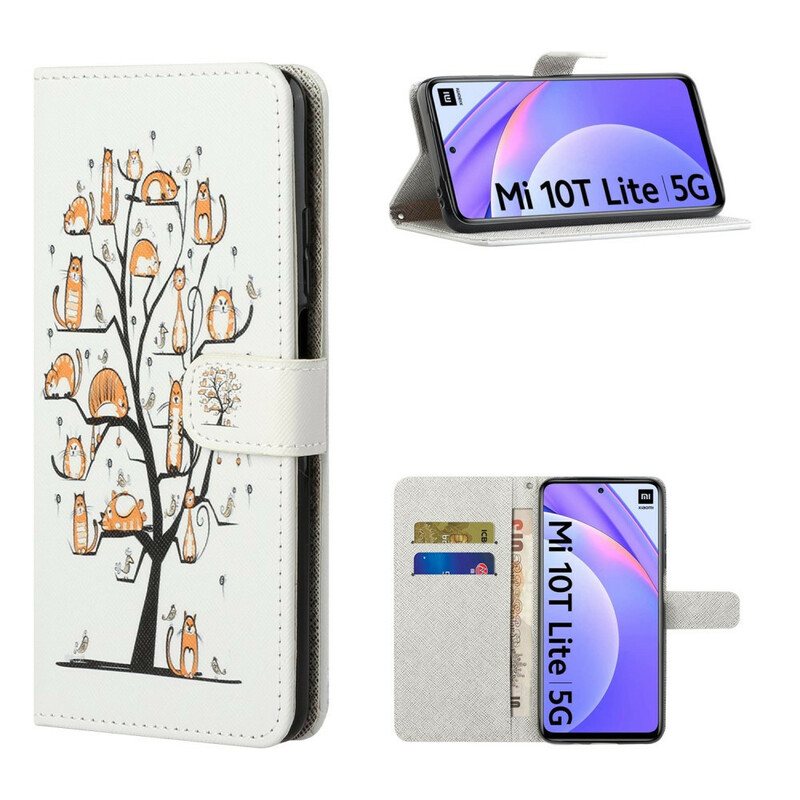 Lærdeksel Til Xiaomi Mi 10T Lite Med Kjede Funky Cats Med Stropp