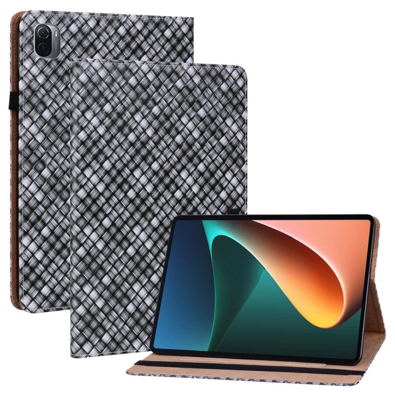 Etui Til Xiaomi Pad 5 Faux Skinn Farget Vevemønster
