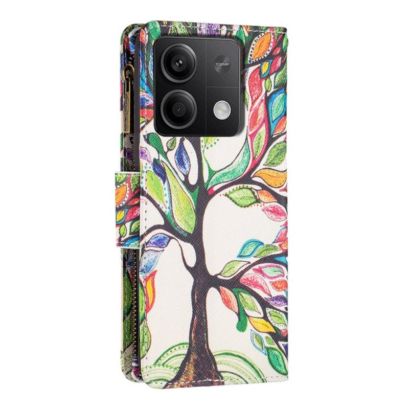 Lærdeksel Folio Deksel Xiaomi Redmi Note 13 5g Mobildeksel Tree Of Life-lommebok Med Stropp
