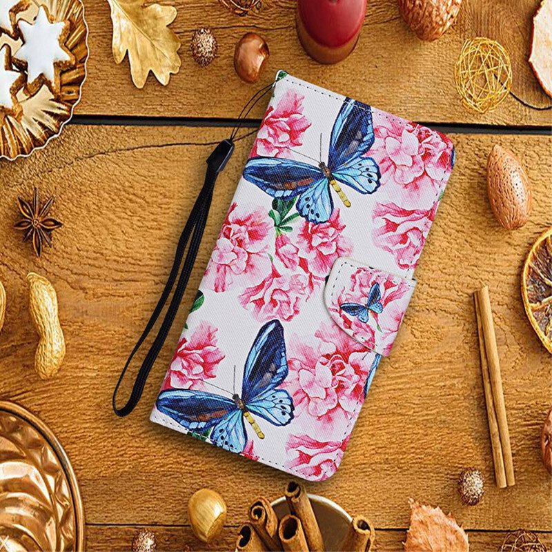 Folio Deksel Til Xiaomi Mi 10T / 10T Pro Butterflies Floral Lanyard