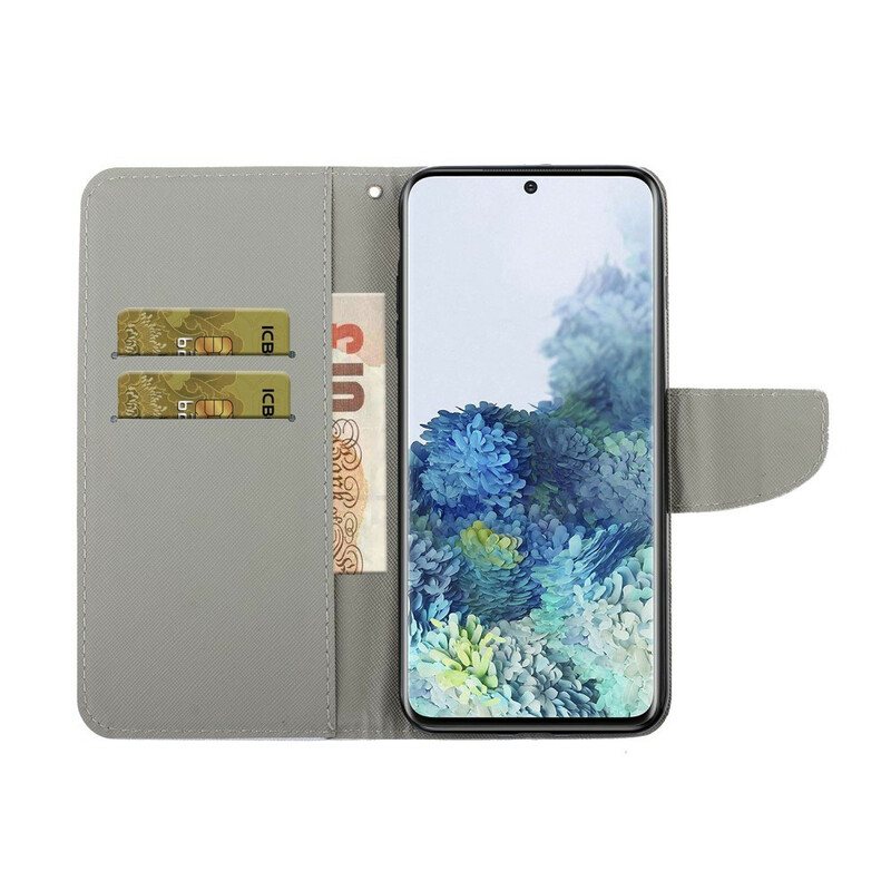 Folio Deksel Til Samsung Galaxy S21 Plus 5G Med Kjede Strappy Color Kitten