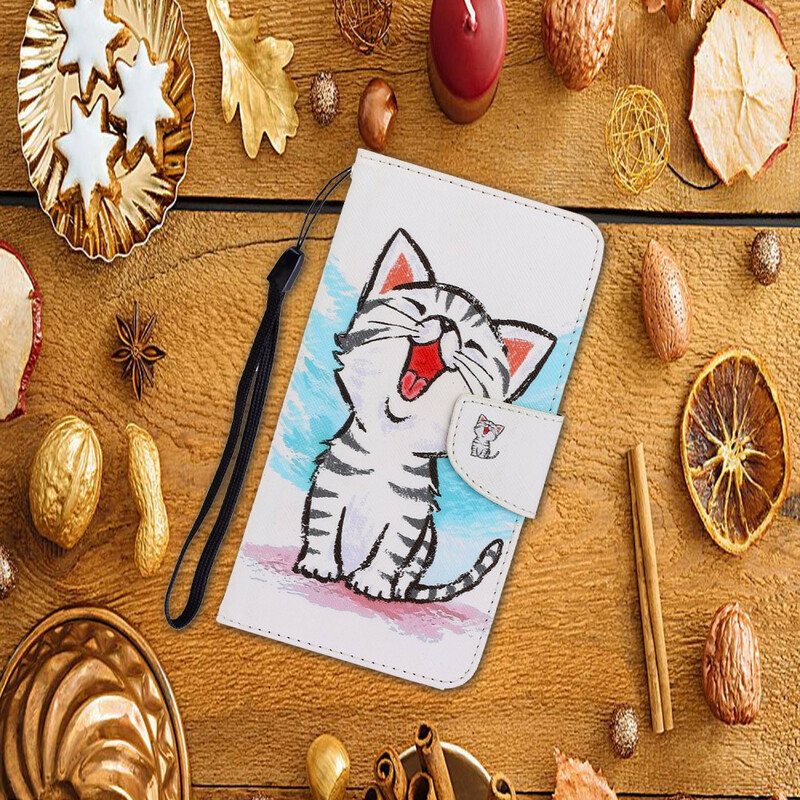Folio Deksel Til Samsung Galaxy S21 Plus 5G Med Kjede Strappy Color Kitten