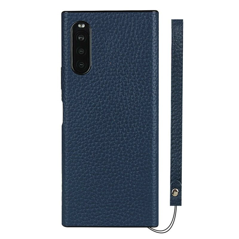Deksel Til Sony Xperia 10 II Ekte Litchi-skinn Med Stropp